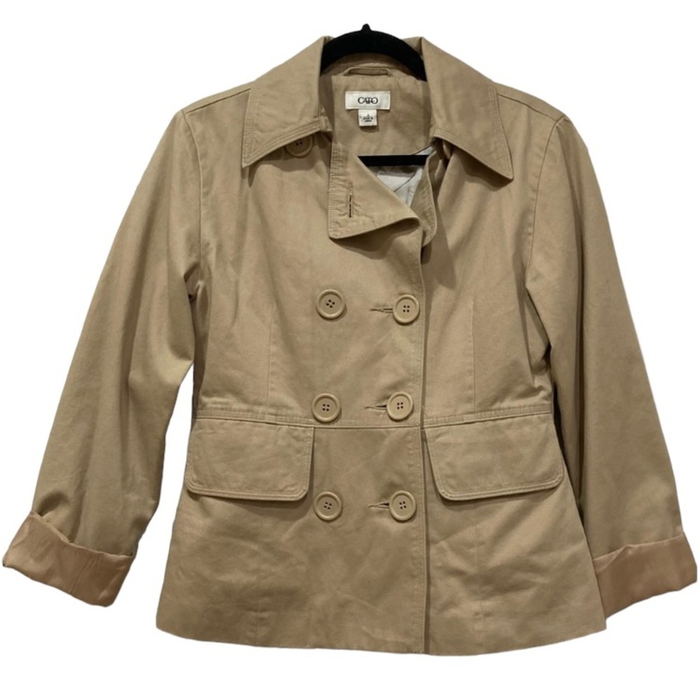 CATO Beige Tan Khaki Double Breasted Preppy Utility Peacoat Blazer Jacket, S